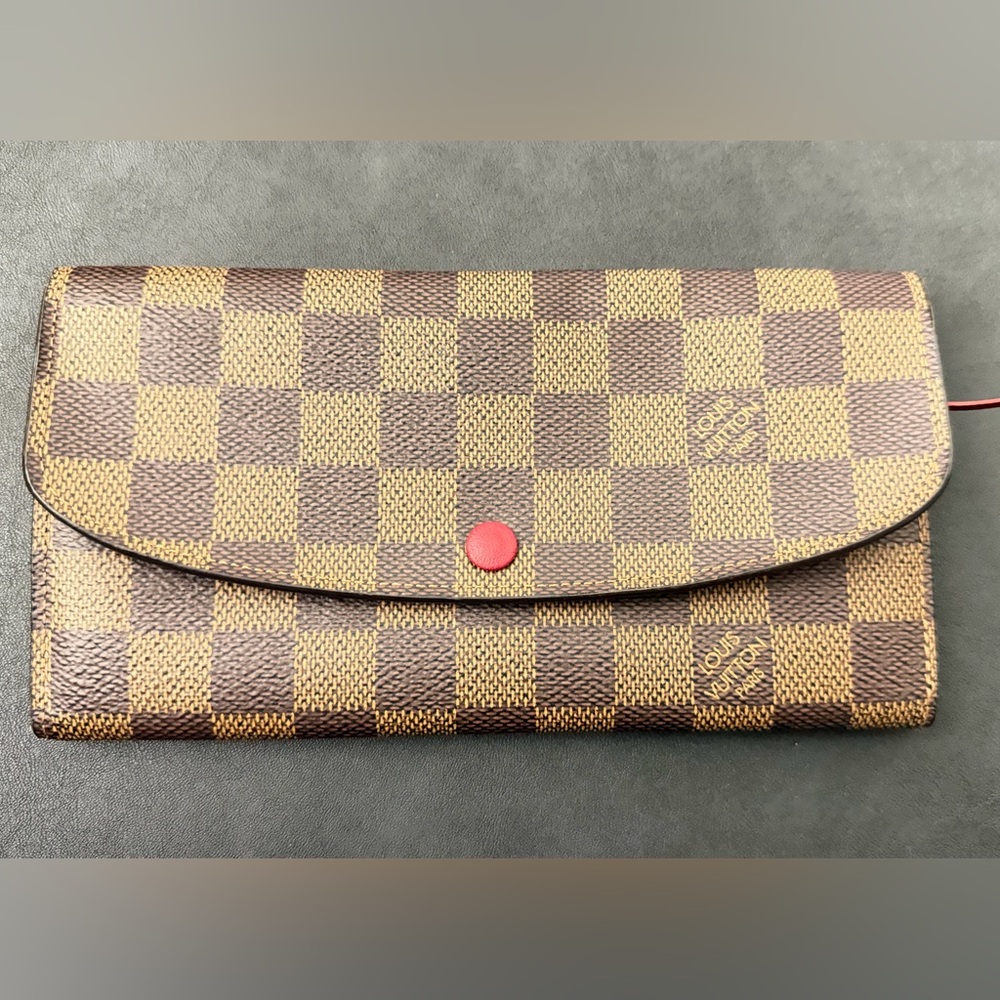 Louis Vuitton Emilie Wallet Damier Ebene Red Interior
